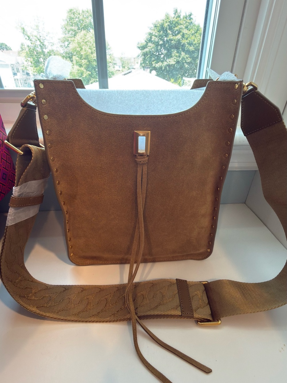 NWT Rebecca Minkoff Darren Suede Crossbody Bag Honey Suede